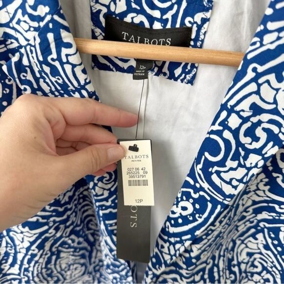 NEW Talbots Blue White Batik Print Cotton Blazer Size 12 P - Picture 4 of 7
